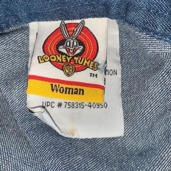 Tasmanian Devil Looney Tunes She-Devil Taz Flames Sleeveless Denim Button Top Wo - Picture 10 of 11